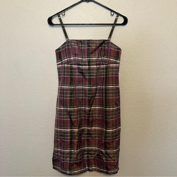INC International Concepts Silk Plaid Purple Spaghetti Strap Dress Y2K Size 2P - Picture 1 of 12